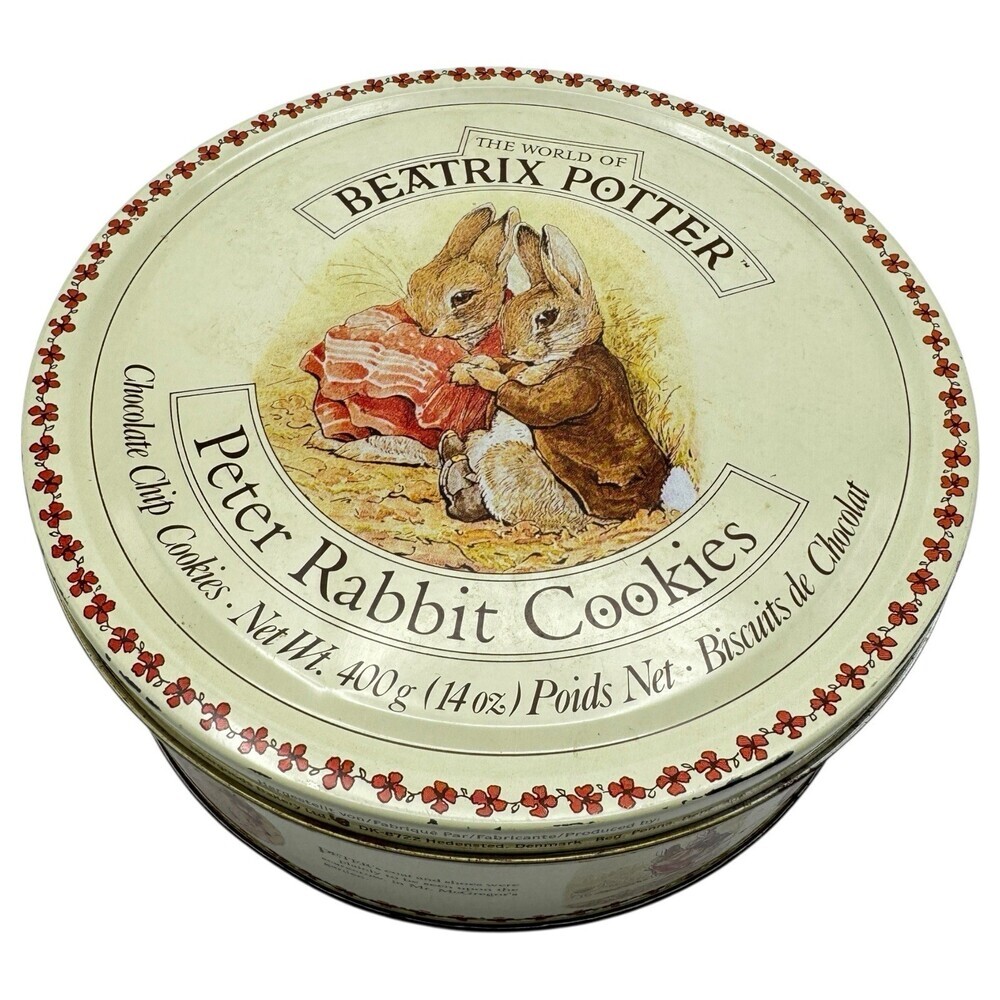 Beatrix Potter Metal Cookie Tin 8" Printed Peter Rabbit Story Denmark VTG